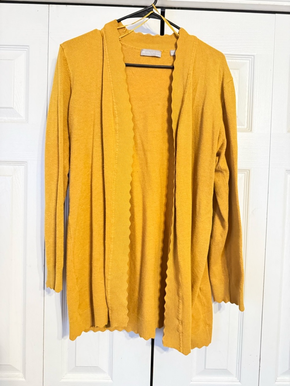 Revolution Mustard Open-Front Scalloped Cardigan